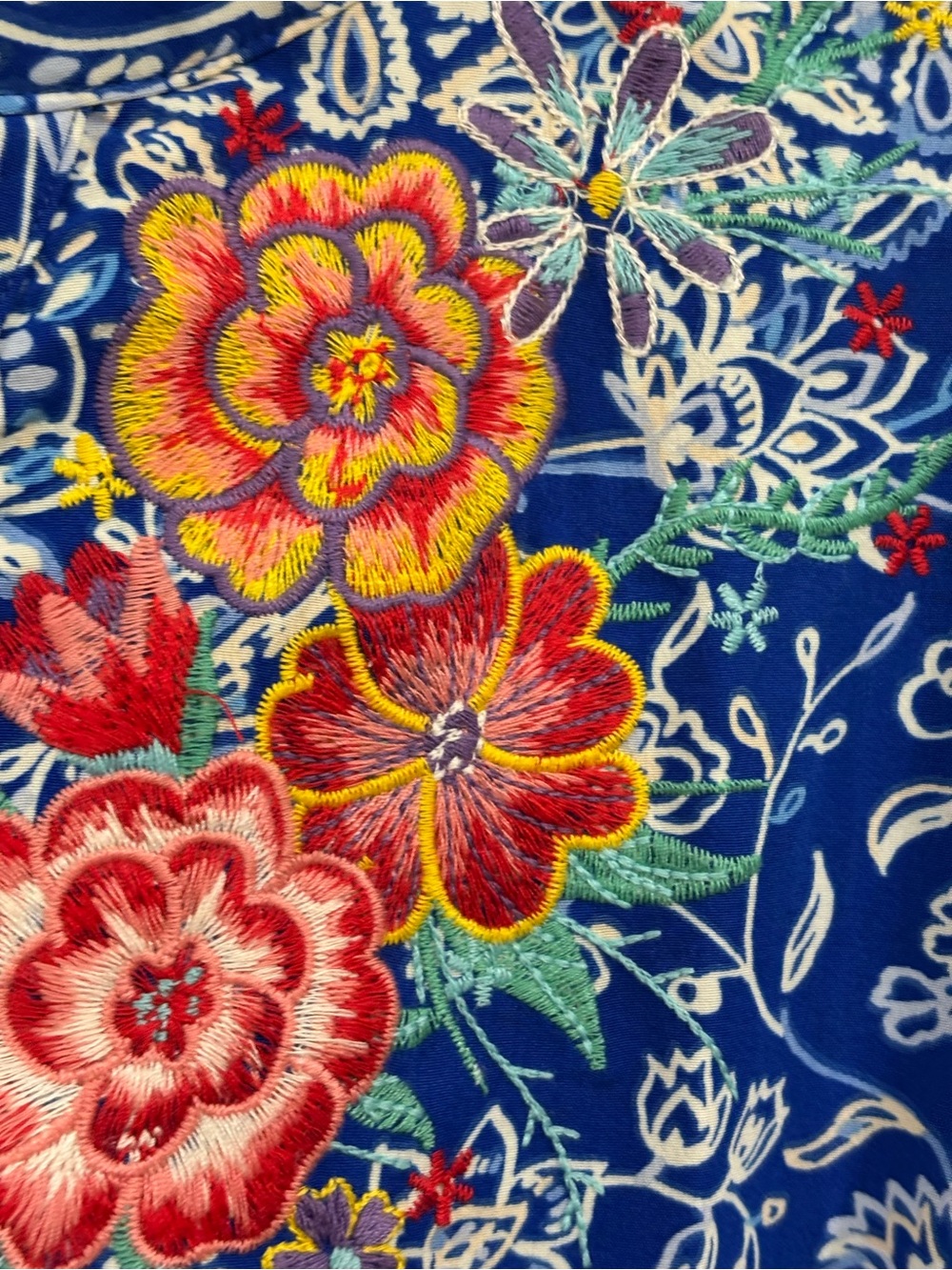 Savanna Jane Royal Blue Paisley Camisole with Multicolor Floral Embroidery - Picture 3 of 5
